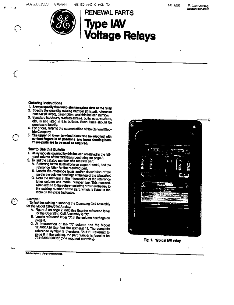 GEF3897G TYPE IAV VOLTAGE RELAYS General Electric ECP Solutions