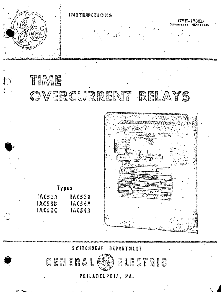 GEH1788E TIME OVERCURRENT RELAYS TYPES IAC53A, IAC53B, IAC53C, IAC53R