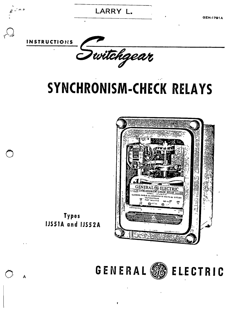 GEH1791A SYNCHRONISMCHECK RELAYS TYPES IJS51A AND IJS52A MANUAL