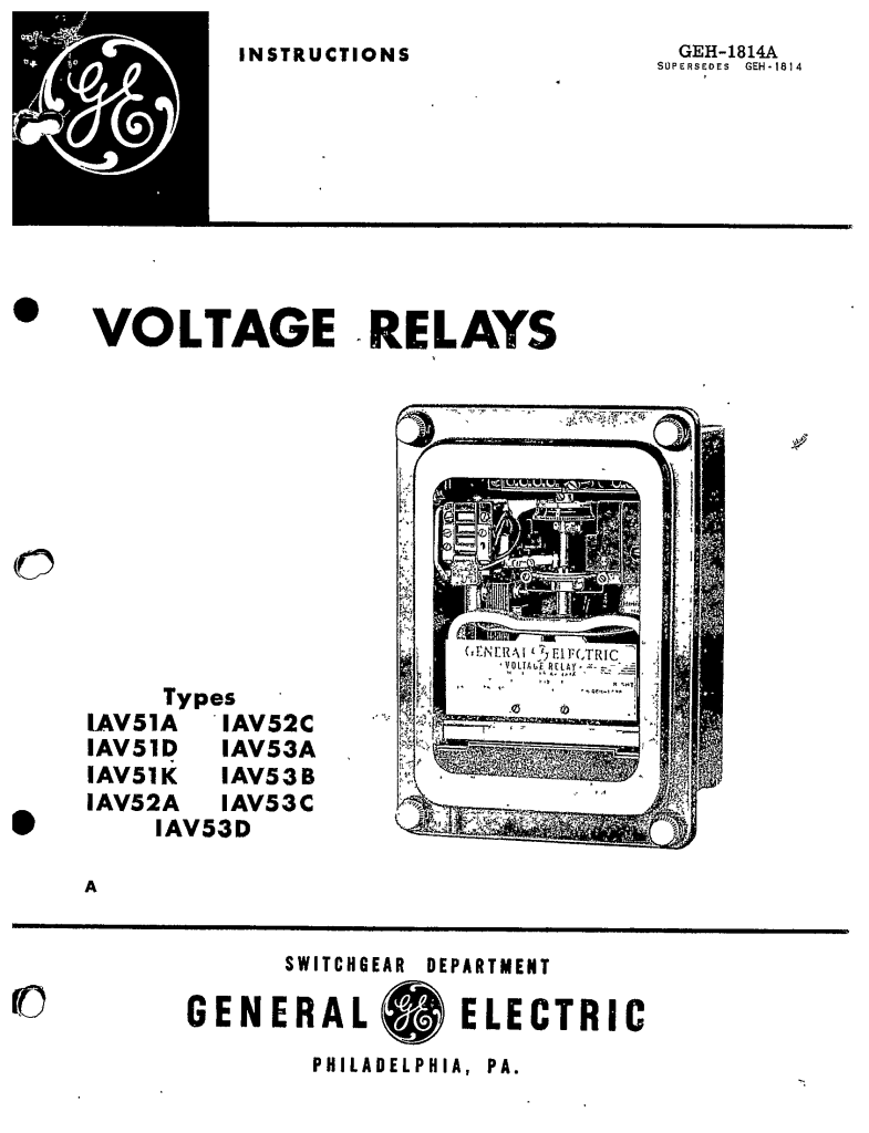 GEH1814A VOLTAGE RELAYS TYPES IAV51A, 51D, 51K, 52A, 52C, 53A, 53B