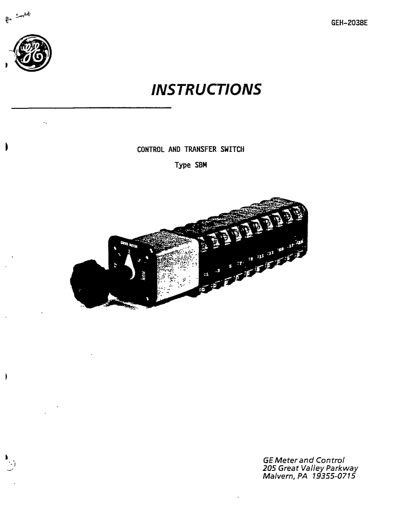 GEH-2038E CONTROL AND TRANSFER SWITCH TYPE SBM MANUAL - General ...