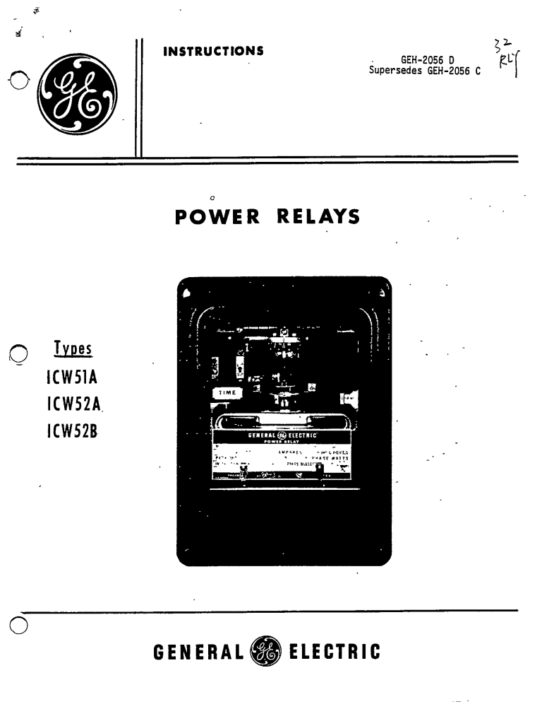 GEH2056D POWER RELAYS TYPES ICW51A, ICW52A, ICW52B MANUAL General