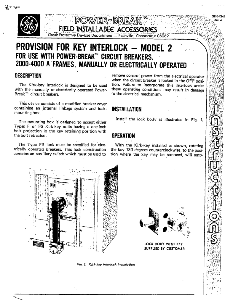 INSTALLATION MAINTENANCE INSTRUCTIONS AND RENEWAL PARTS KIRK KEY INTERLOCKS MANUAL ABB ECP
