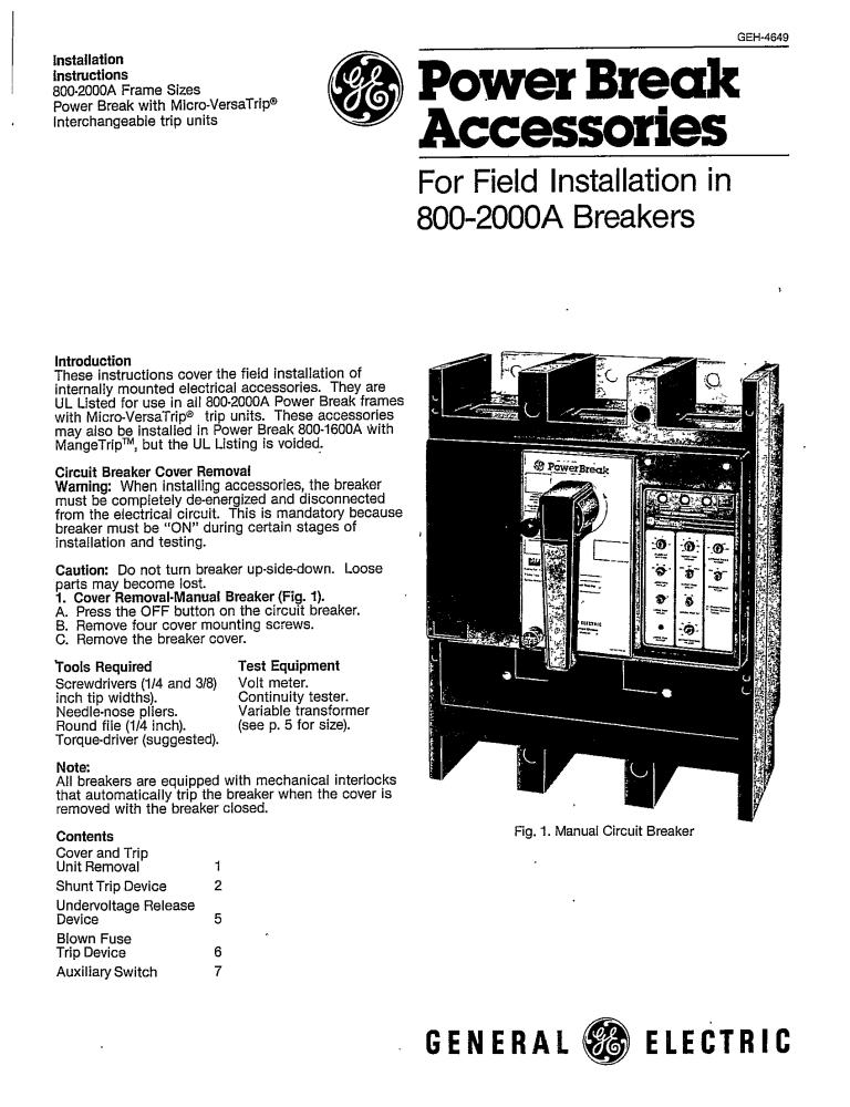 GEI12052F AIR CIRCUIT BREAKERS TYPES AL250 MANUAL General Electric