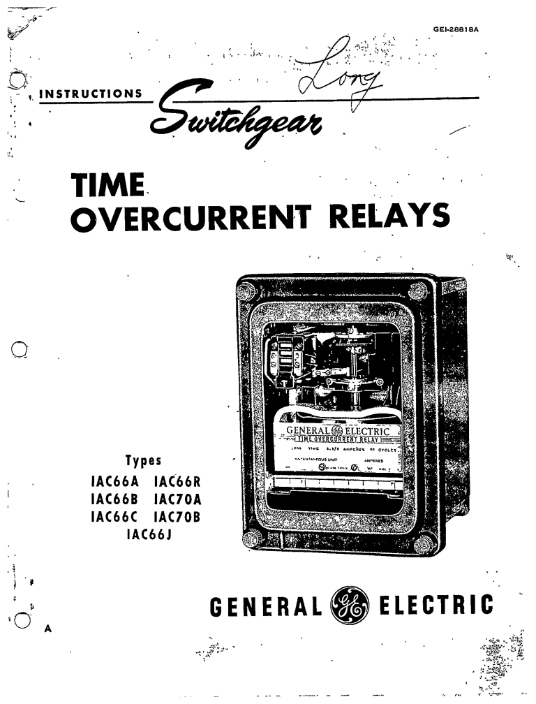 GEI28818A TIME OVERCURRENT RELAYS TYPES IAC66A, 66B, 66C, 66J, 66R