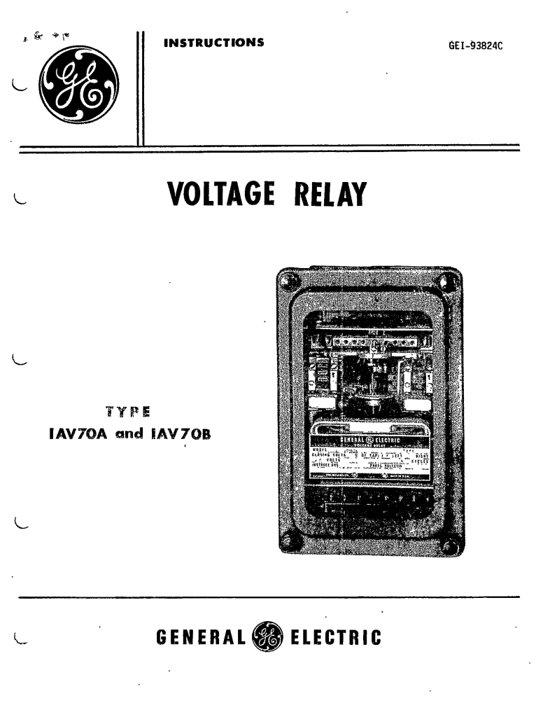 GEI93824C VOLTAGE RELAY TYPE IAV70A AND IAV70B MANUAL General