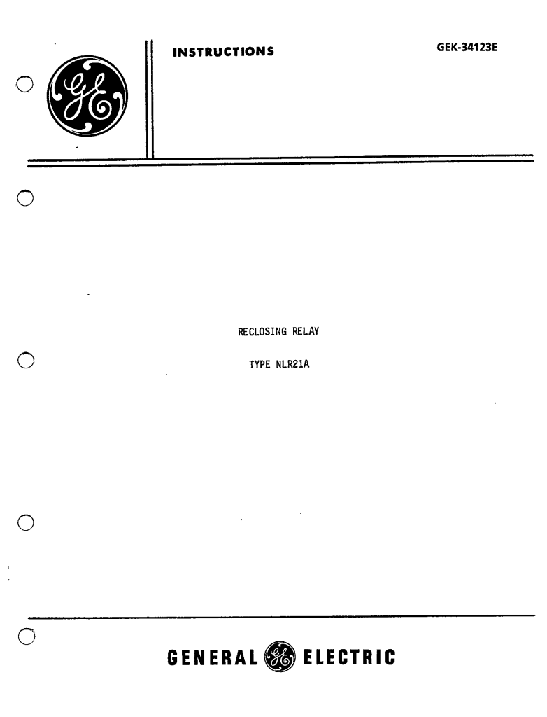 GEK34123E RECLOSING RELAY TYPE NLR21A MANUAL General Electric ECP Solutions Our