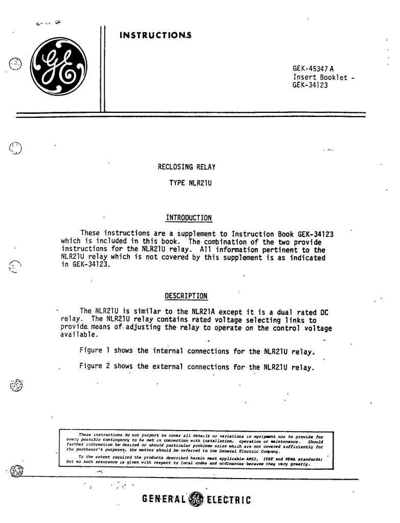 GEK45347A RECLOSING RELAY TYPE NLR21U MANUAL General Electric ECP Solutions Our