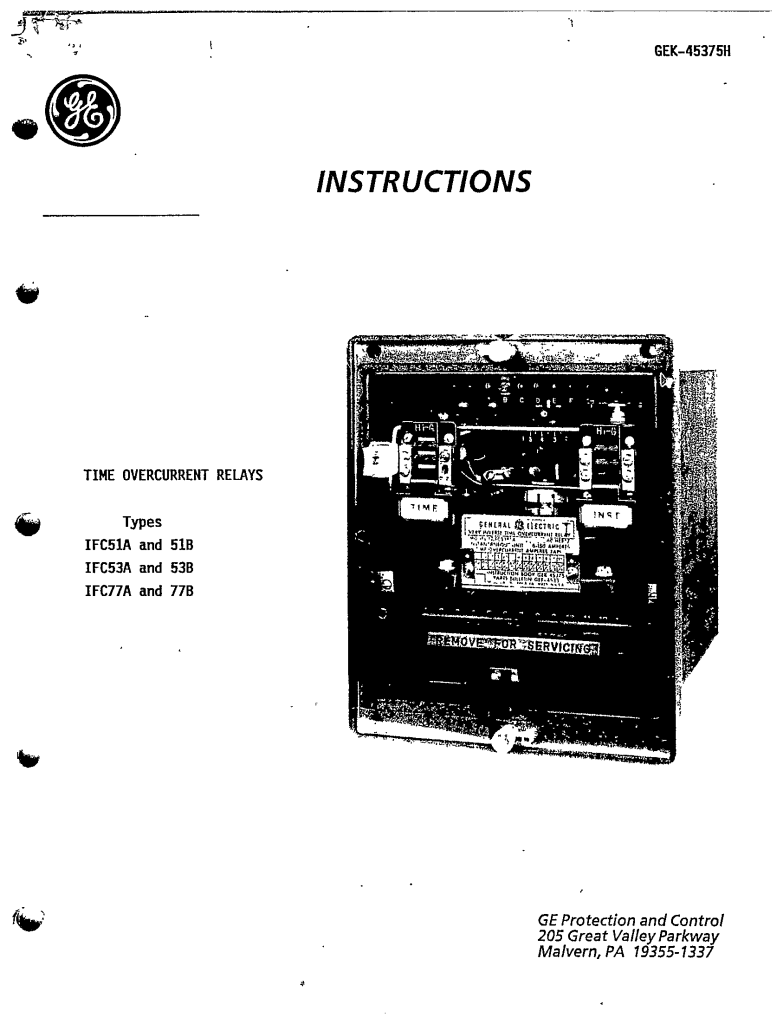 GEK45375H TIME OVERCURRENT RELAYS TYPES IFC51A AND 51B, IFC53A AND 53B