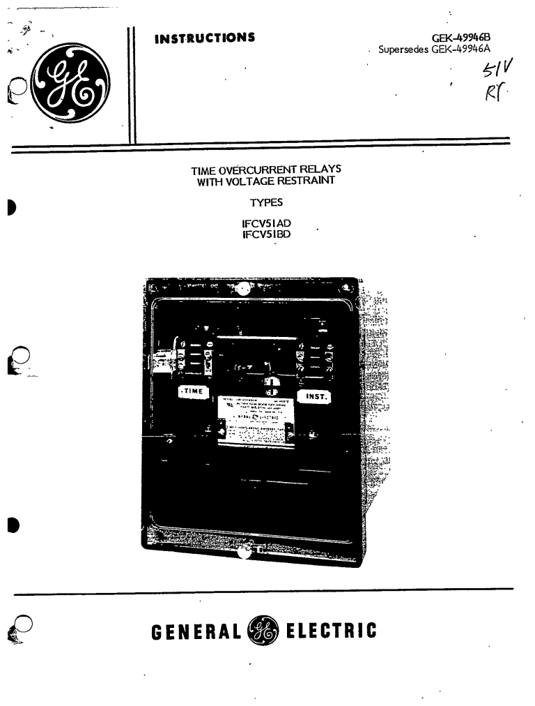 GEK49946B TIME OVERCURRENT RELAYS WITH VOLTAGE RESTRAINT TYPES