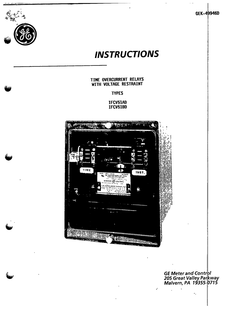 GEK49946D TIME OVERCURRENT RELAYS WITH VOLTAGE RESTRAINT TYPES