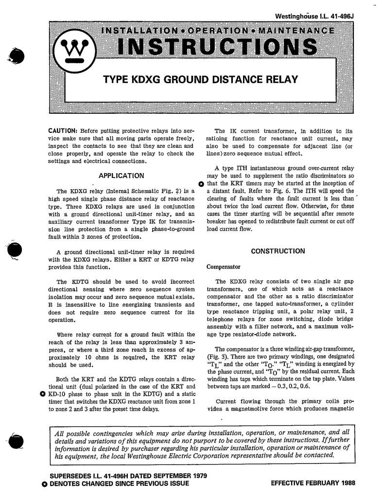 I.L. 41-496J TYPE KDXG GROUND DISTANCE RELAY MANUAL - Westinghouse ...