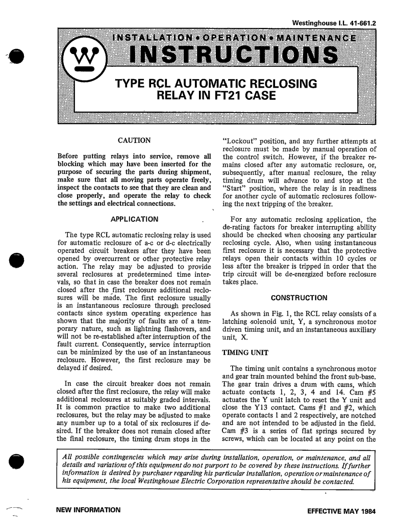 I.L. 41661.2 TYPE RCL AUTOMATIC RECLOSING RELAY IN FT21 CASE MANUAL