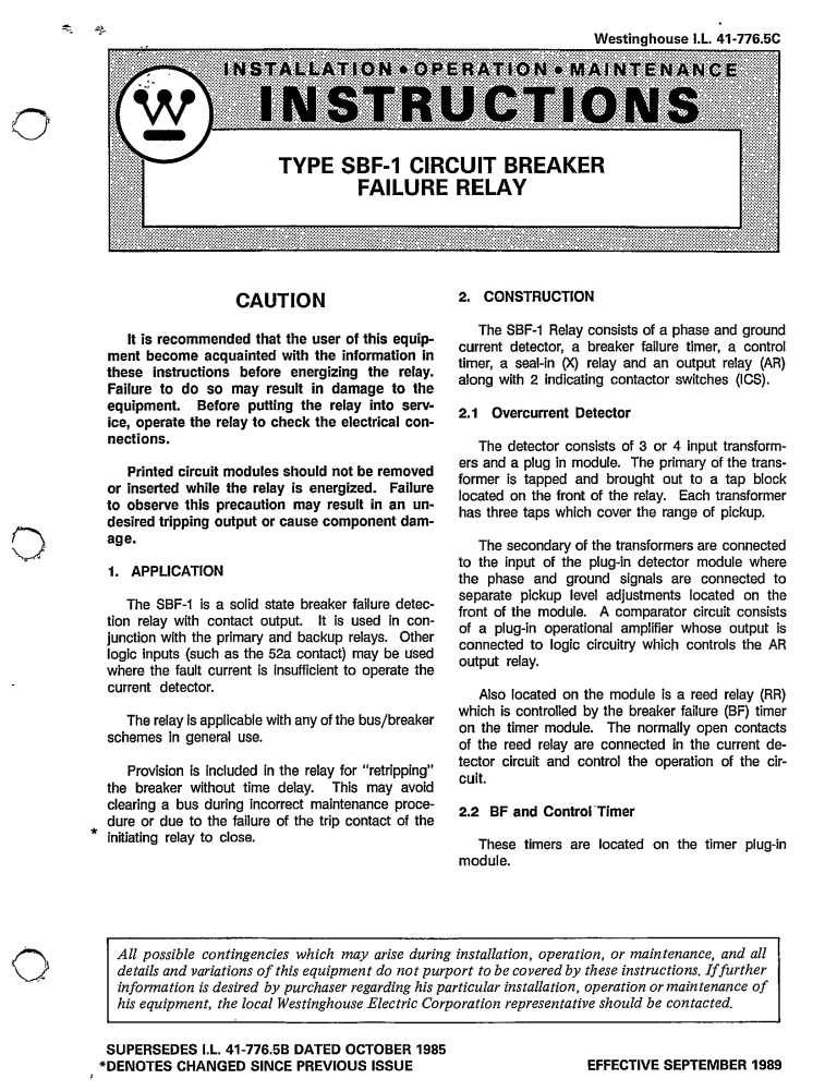 I.L. 41776.5C TYPE SBF1 CIRCUIT BREAKER FAILURE RELAY MANUAL