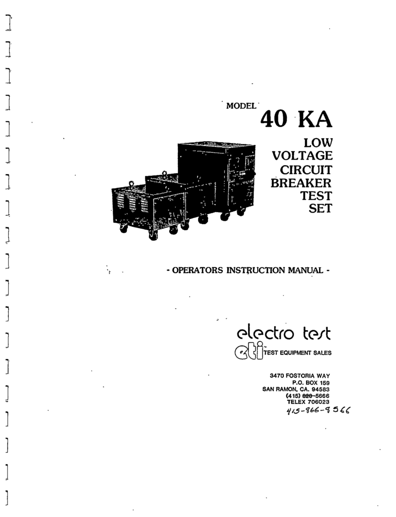 40KA LOW VOLTAGE CIRCUIT BREAKER TEST SET MANUAL ETI ECP Solutions