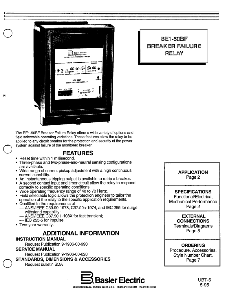 BE150BF BREAKER FAILURE RELAY MANUAL BASLER ECP Solutions Our
