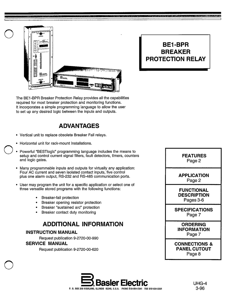 BE1BPR BREAKER PROTECTION RELAY MANUAL BASLER ELECTRIC ECP