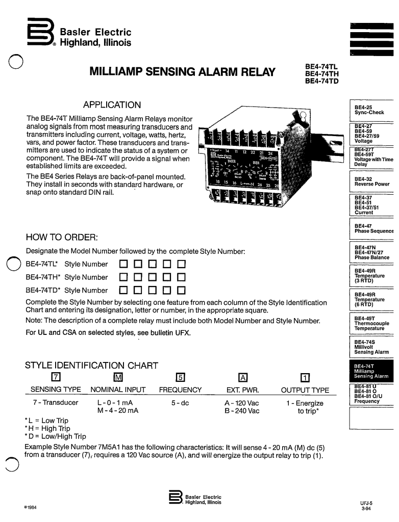 BE474TL, BE474TH, BE474TD MILLIAMP SENSING ALARM RELAY MANUAL