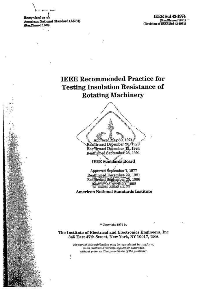 IEEE PRACTICE FOR TESTING INSULATION RESISTANCE OF ROTATING