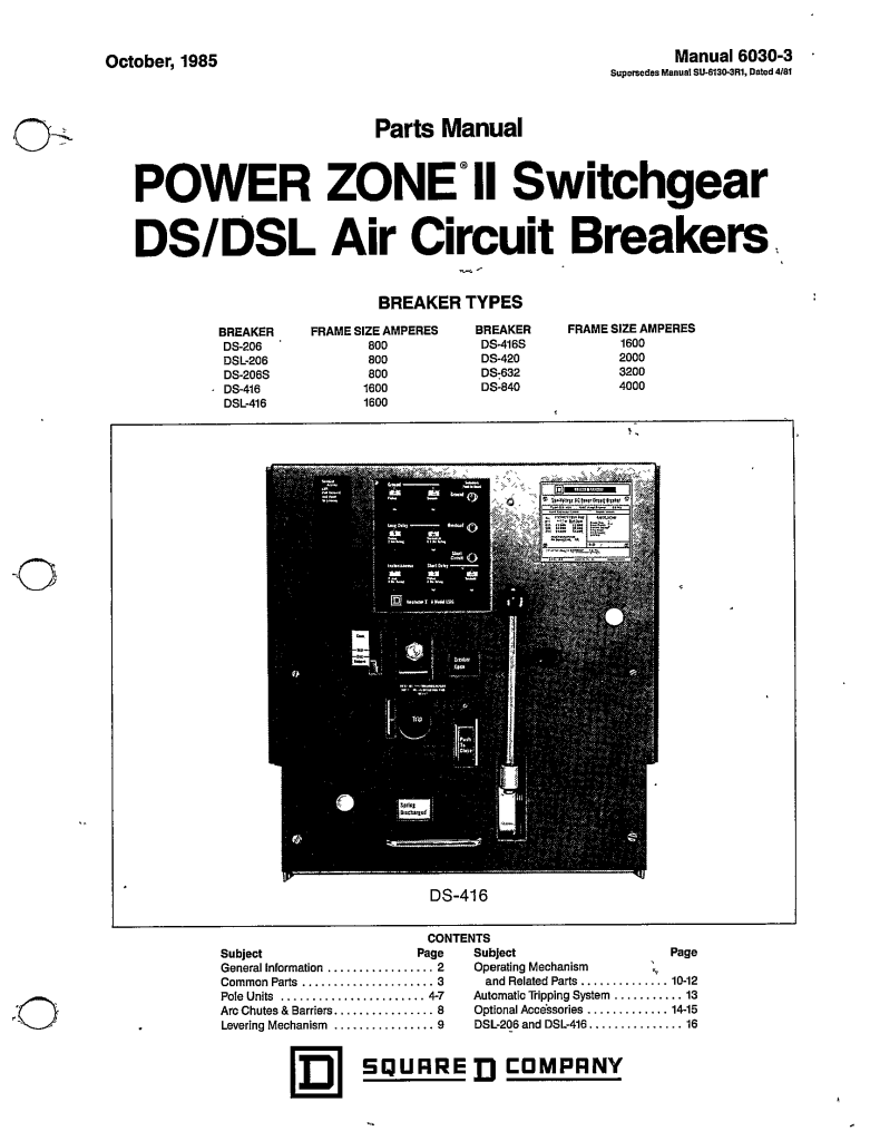 MANUAL 60303 POWER ZONE II SWITCHGEAR DSDSL AIR CIRCUIT BREAKERS