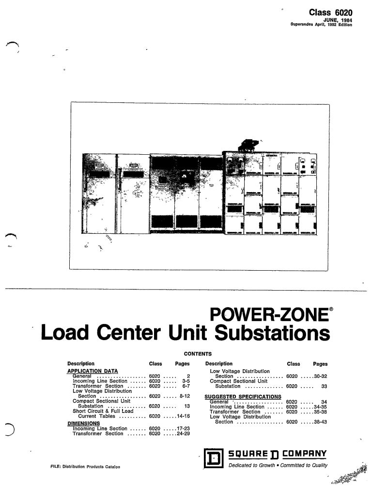 POWERZONE LOAD CENTER UNIT SUBSTATIONS CLASS 6020 Manual MANUAL 6030