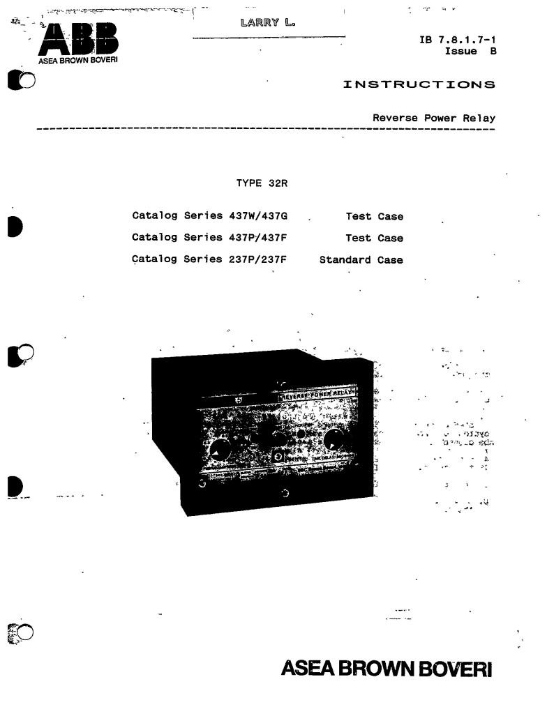 REVERSE POWER RELAY TYPE 32R MANUAL ABB ECP Solutions Our