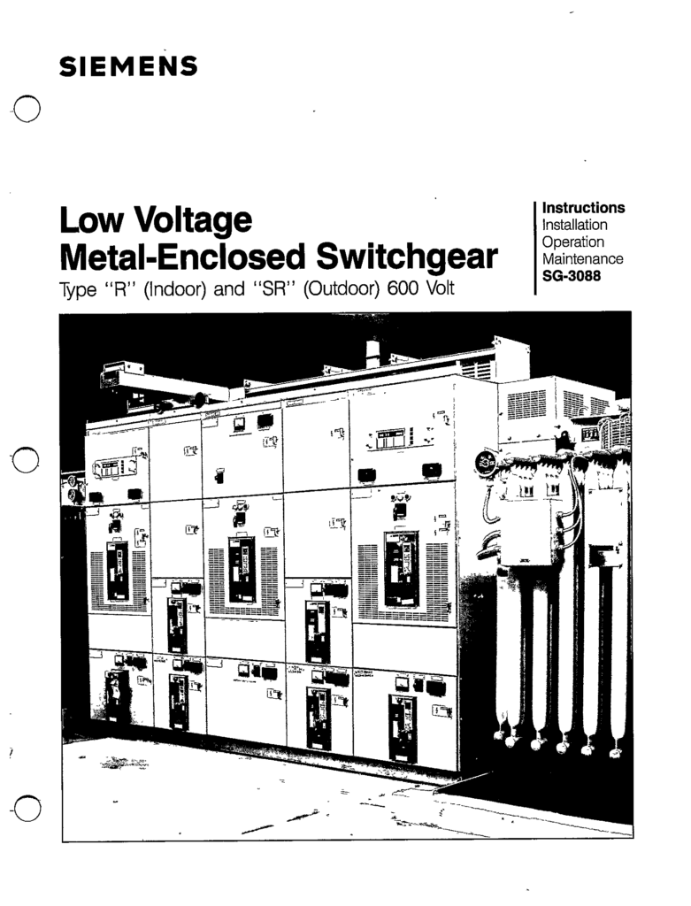 SG3088 LOW VOLTAGE METALENCLOSED SWITCHGEAR TYPE R (INDOOR) AND SR
