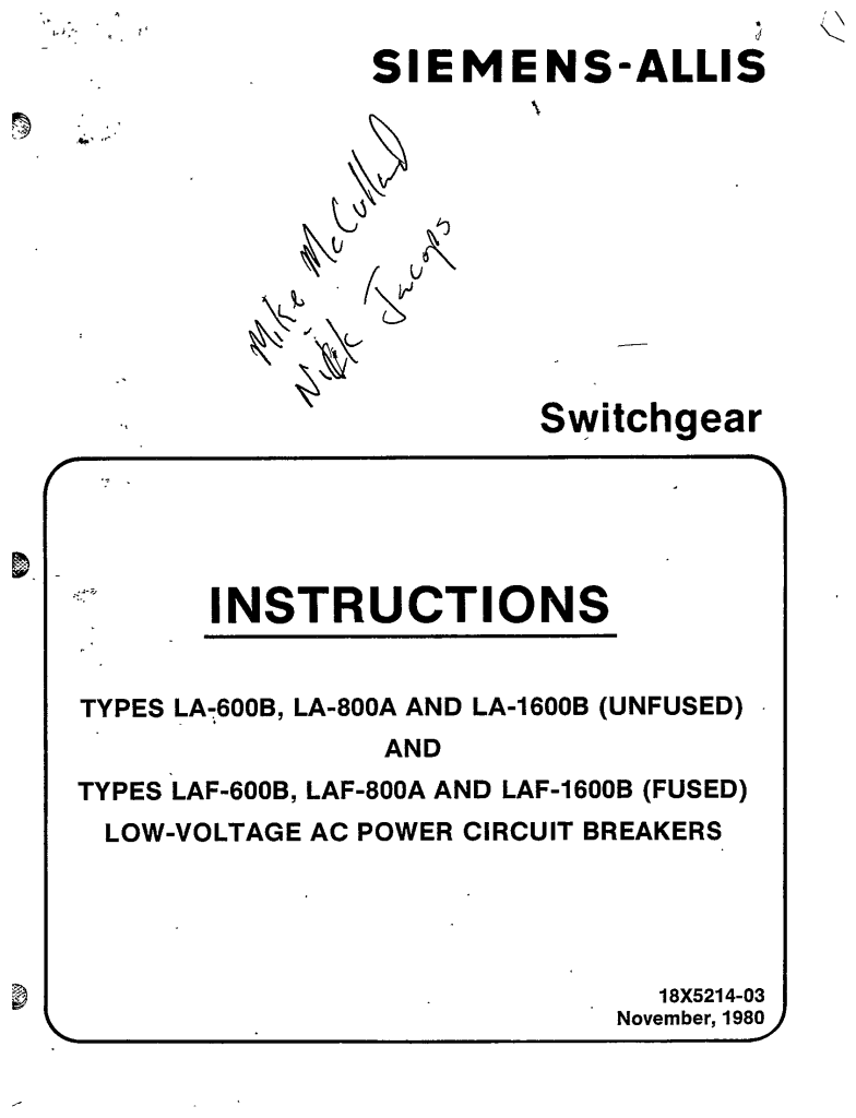 SWITCHGEAR LOWVOLTAGE AC POWER CIRCUIT BREAKERS MANUAL ALLIS ECP