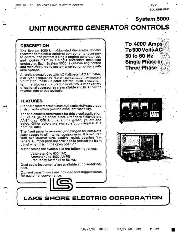 SYSTEM 5000 UNIT MOUNTED GENERATOR CONTROLS MANUAL General Electric
