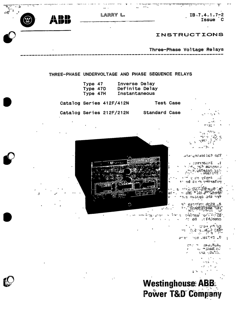 THREEPHASE UNDERVOLTAGE AND PHASE SEQUENCE RELAYS TYPE 47, 47D, AND 47H MANUAL ABB ECP