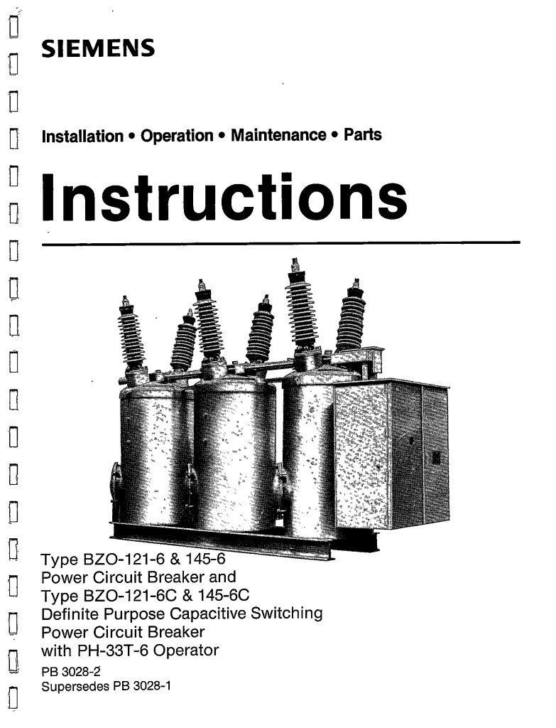 TYPE BZO1216 & 1456 POWER CIRCUIT BREAKER AND TYPE BZO1216C & 145