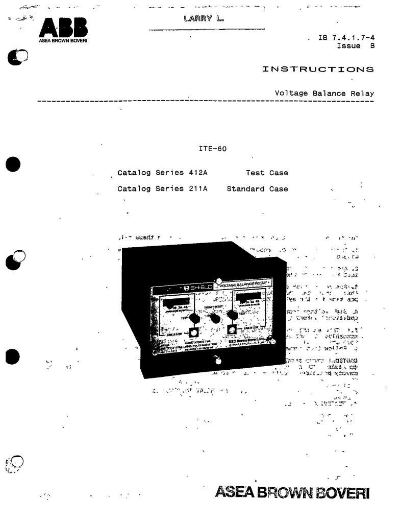 VOLTAGE BALANCE RELAY ITE60 TEST AND STANDARD CASE MANUAL ABB ECP